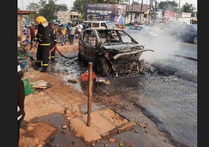 What remained of the car after it was engulfed in flames