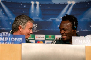 Essien and Mourinho at a press conference