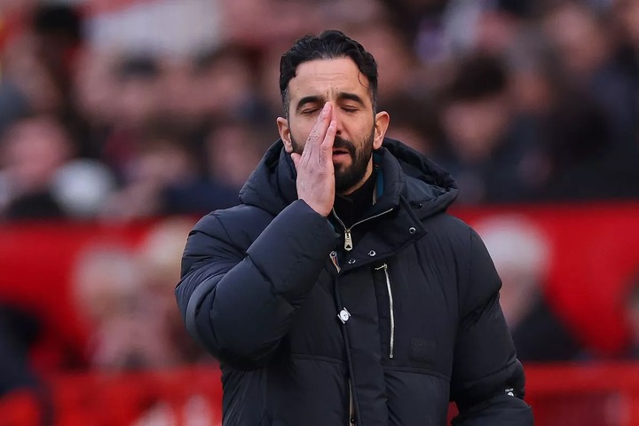 MANCHESTER, ENGLAND - FEBRUARY 2: Ruben Amorim the head coach / manager of Manchester United reacts during the Premier League match between Manchester United FC and Crystal Palace FC at Old Trafford on February 2, 2025 in Manchester, England. (Photo by Robbie Jay Barratt - AMA/Getty Images)