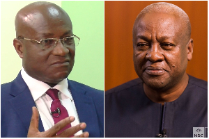 A photo collage of Osei Kyei-Mensah-Bonsu (L) and President John Dramani Mahama