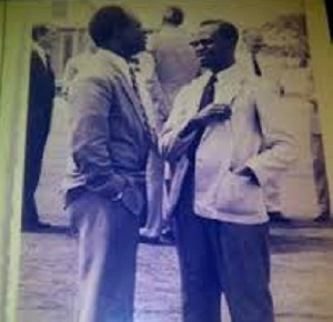 Dr. Kofi Abrefa Busia [Right]] and Dr. Kwame Nkrumah (Left] in a conversation