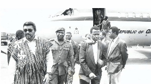 Image of President Jerry John Rawlings and his delegation returning safely to Ghana