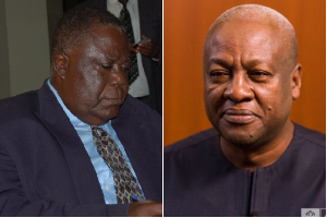 A photo collage of Lt. General Arnold Quainoo (L) and President John Dramani Mahama