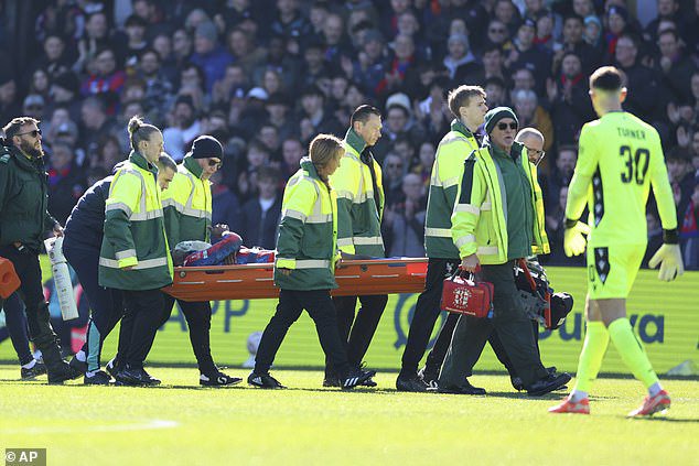 Mateta was taken to hospital as Palace fans sung his name on his way off the pitch