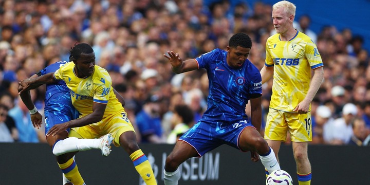 Chelsea's Wesley Fofana in action with Crystal Palace's Tyrick Mitchell and Will Hughes