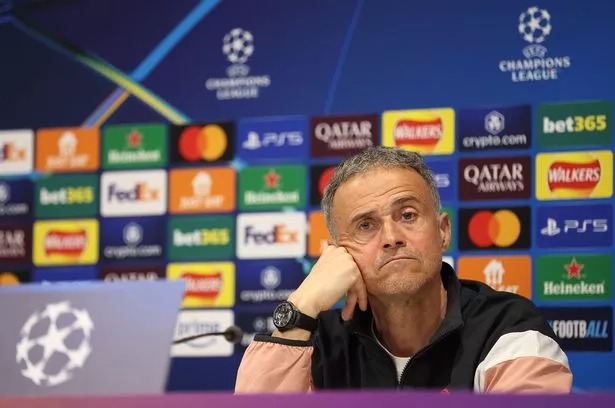 Luis Enrique, Head Coach of Paris Saint-Germain, speaks in a press conference ahead of their UEFA Champions League 2024/25 round of 16 second leg match at Anfield on March 10, 2025 in Liverpool, England.