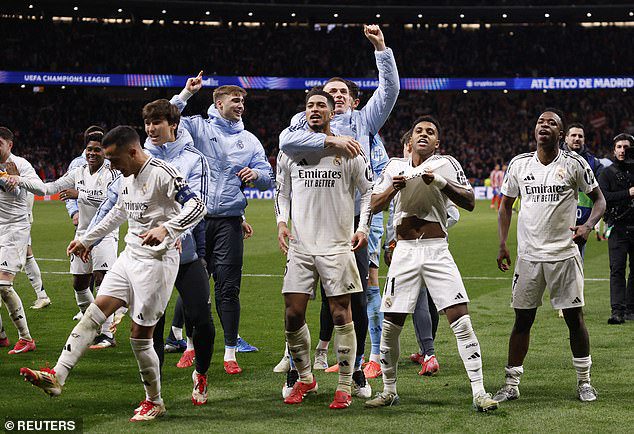 The Real Madrid star was at the heart of their celebrations after knockout out rivals Atletico