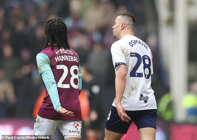 Hannibal Mejbri (left) suggested that Osmajic, who denies the claim, made the comment during Burnley's game against Preston last month