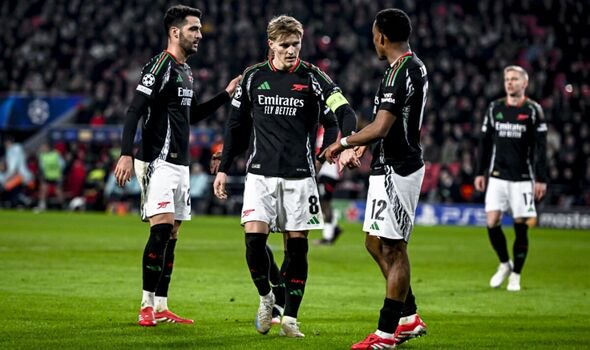 Martin Odegaard celebrating an Arsenal goal.