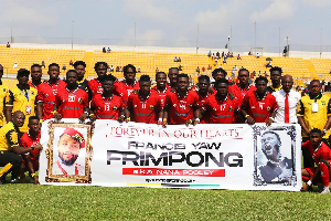 Players and staff of Asante Kotoko before their game against Legon Cities