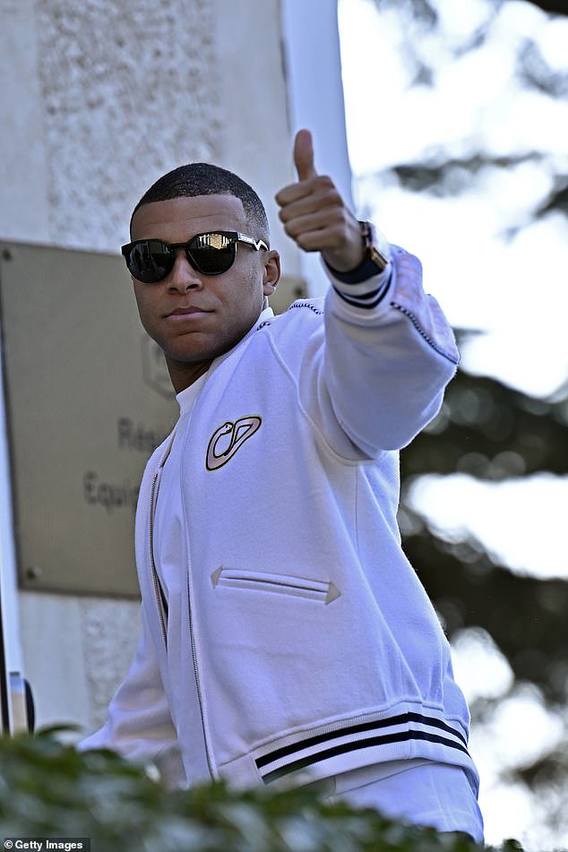 Kylian Mbappe arrived to France's training base wearing a £3,400 Dior jacket on Monday