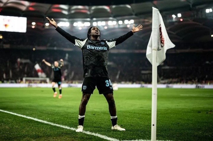 Bayer Leverkusen star Jeremie Frimpong celebrates 