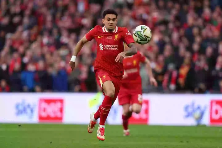 Luis Diaz struggled as Liverpool were beaten by Newcastle in the Carabao Cup final. Image: Getty