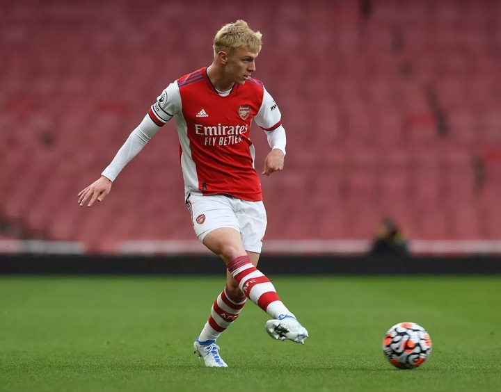 LONDON, ENGLAND - APRIL 29: Mika Biereth of Arsenal during the PL2 match between Arsenal U23 and Leeds United U23 at Emirates Stadium on April 29, 2022 in London, England. (Photo by David Price/Arsenal FC via Getty Images)