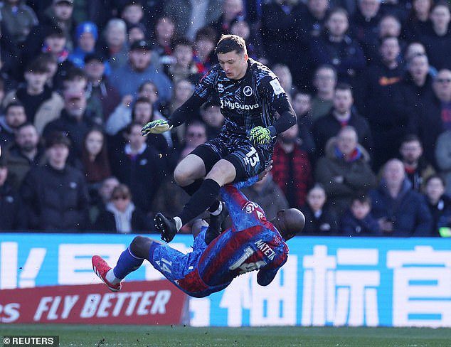 Millwall keeper Liam Roberts was sent off minutes into their FA Cup clash with Crystal Palace