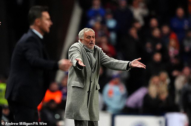 Fenerbahce manager Jose Mourinho cuts a frustrated figure on the touchline  at Ibrox