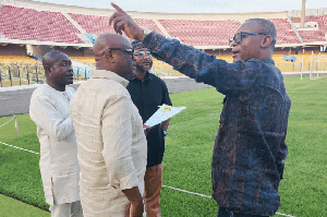 Minister of Sports, Kofi Adams (R), NSA boss, Yaw Ampofo Ankrah (in hat) and co